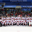 GANGNEUNG, SOUTH KOREA - FEBRUARY 24: Team Canada players and staff celebrate pose for a photo following a 6-4 bronze medal game win against the Czech Republic at the PyeongChang 2018 Olympic Winter Games. (Photo by Andre Ringuette/HHOF-IIHF Images)

